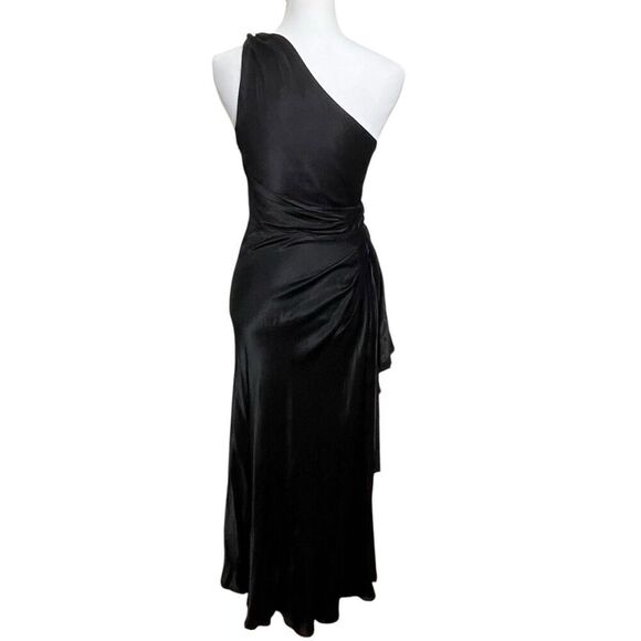 Meshki Black Calliope One Shoulder Maxi Dress Satin Draped Womens Size XS - Picture 7 of 10